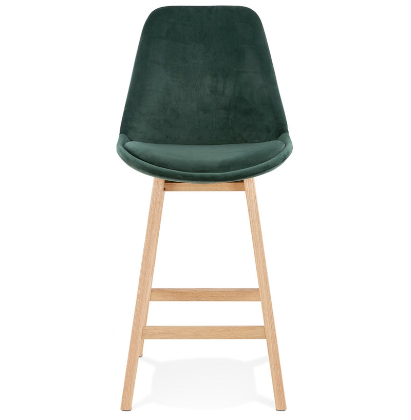 Halfhoge kruk 'MORISS MINI' in fluweel groen met poten in natuurlijk hout - Majorr