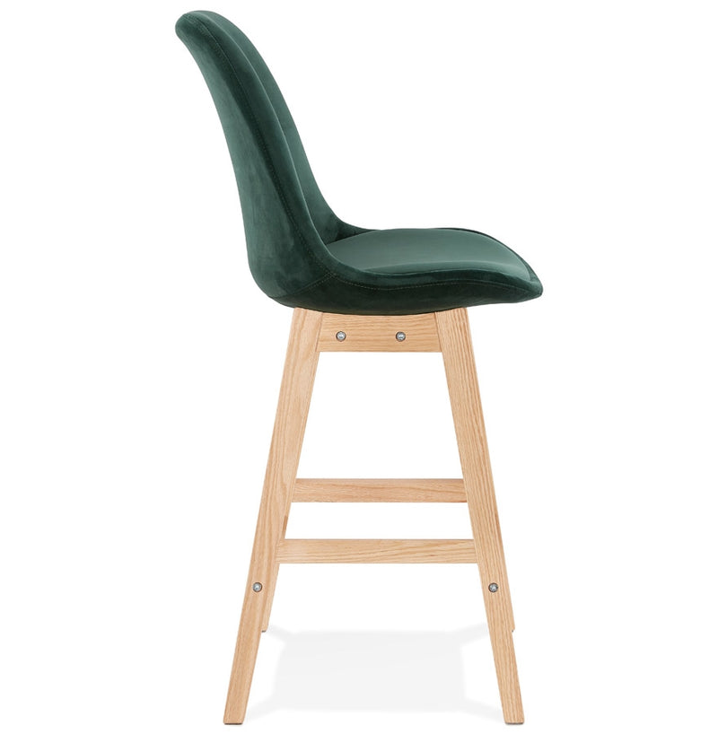 Halfhoge kruk 'MORISS MINI' in fluweel groen met poten in natuurlijk hout - Majorr
