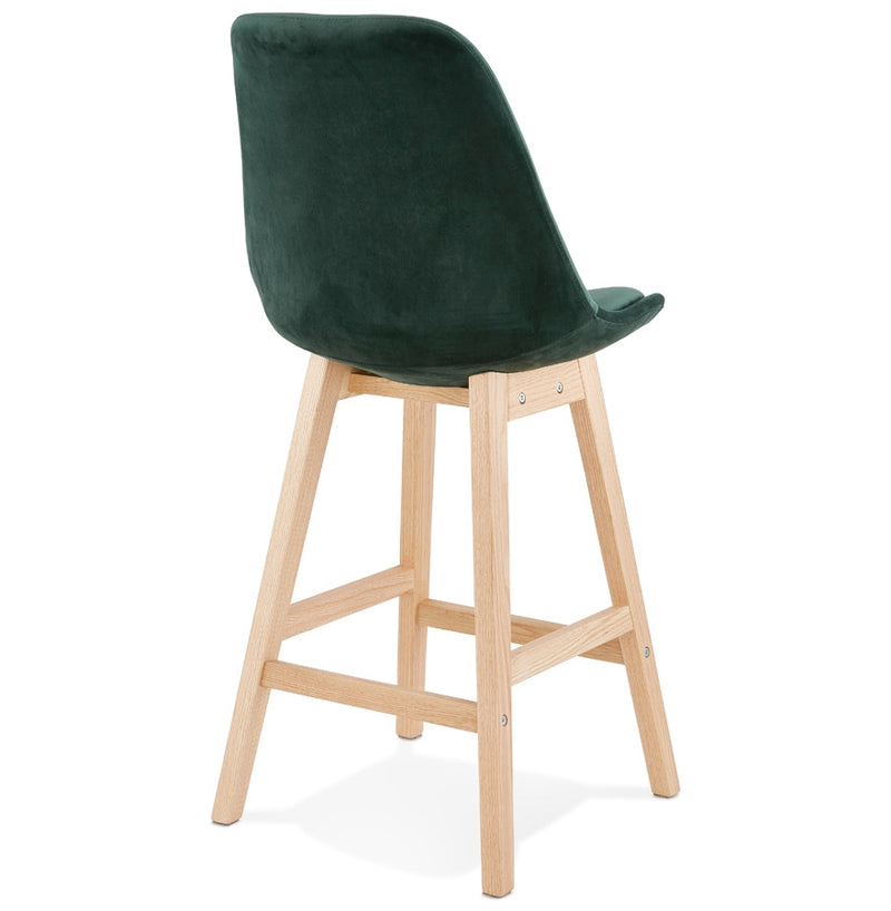 Halfhoge kruk 'MORISS MINI' in fluweel groen met poten in natuurlijk hout - Majorr