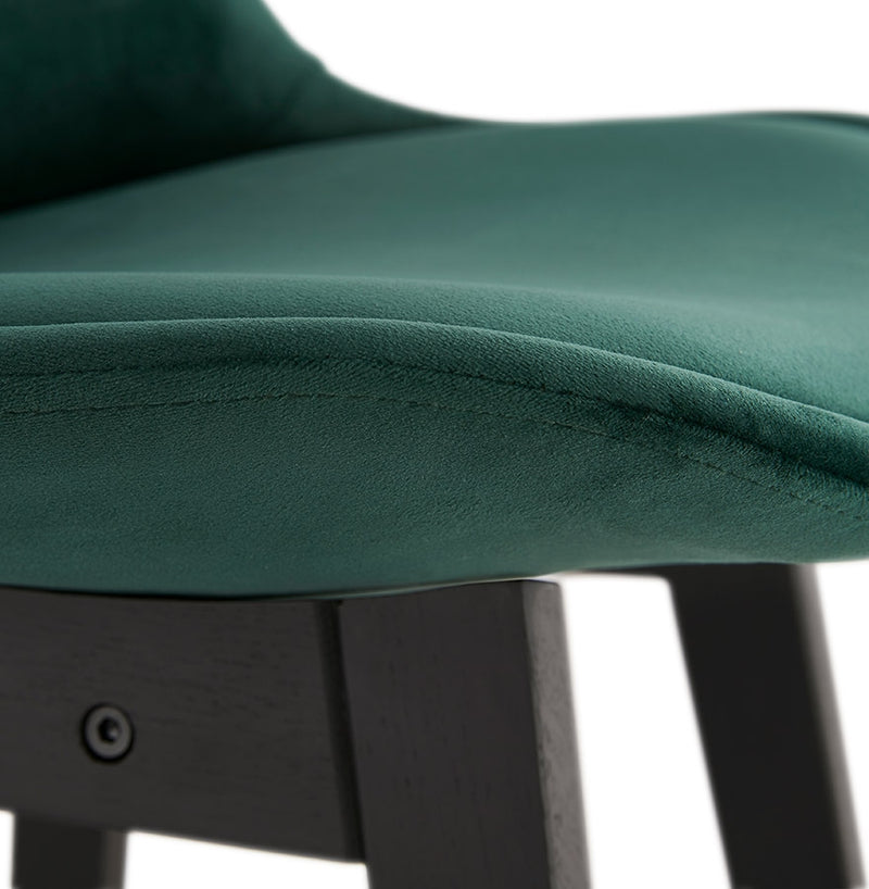 Halfhoge design barkruk 'MORISS MINI' in groen fluweel en poten in zwart hout - Majorr