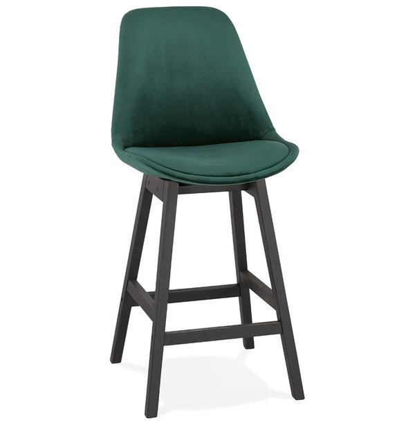 Halfhoge design barkruk 'MORISS MINI' in groen fluweel en poten in zwart hout - Majorr