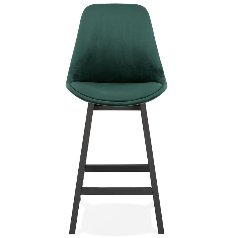 Halfhoge design barkruk 'MORISS MINI' in groen fluweel en poten in zwart hout - Majorr