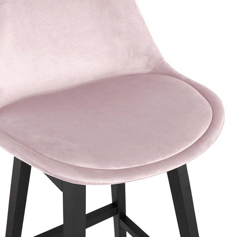 Halfhoge design barkruk 'MORISS MINI' in roze fluweel en poten in zwart hout - Majorr