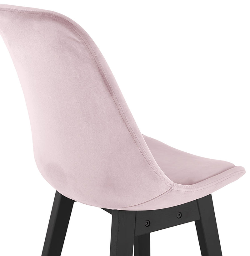 Halfhoge design barkruk 'MORISS MINI' in roze fluweel en poten in zwart hout - Majorr