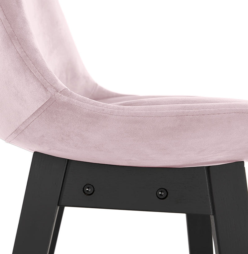 Halfhoge design barkruk 'MORISS MINI' in roze fluweel en poten in zwart hout - Majorr