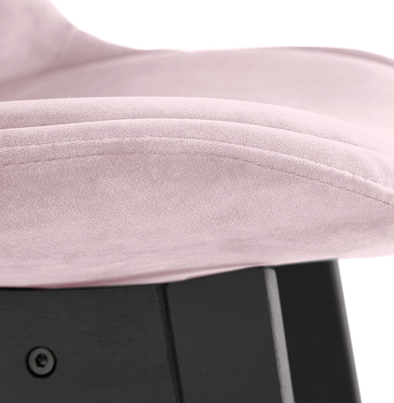 Halfhoge design barkruk 'MORISS MINI' in roze fluweel en poten in zwart hout - Majorr