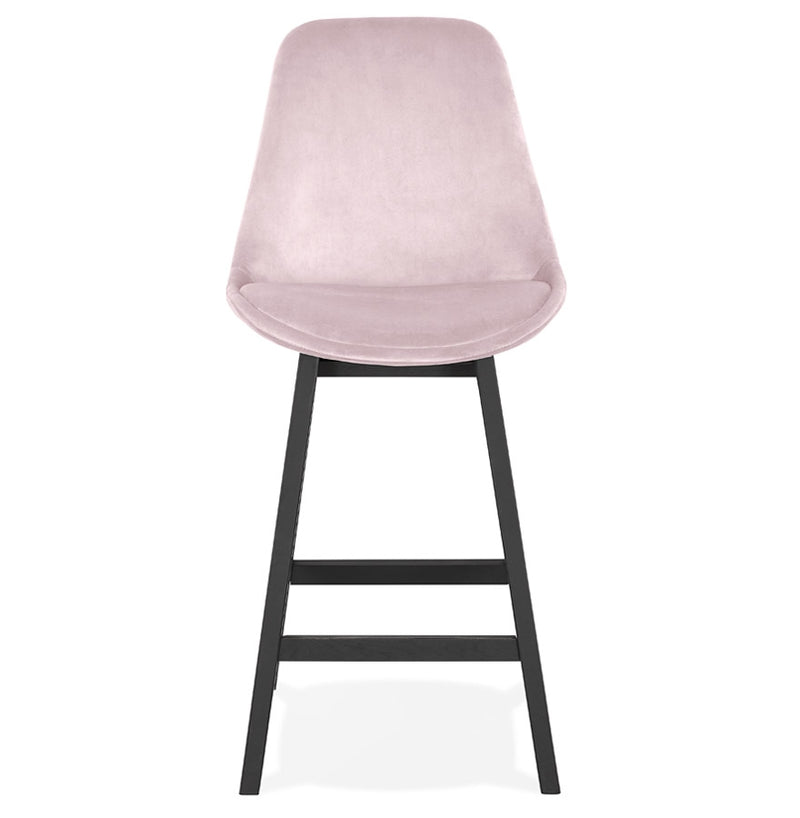 Halfhoge design barkruk 'MORISS MINI' in roze fluweel en poten in zwart hout - Majorr