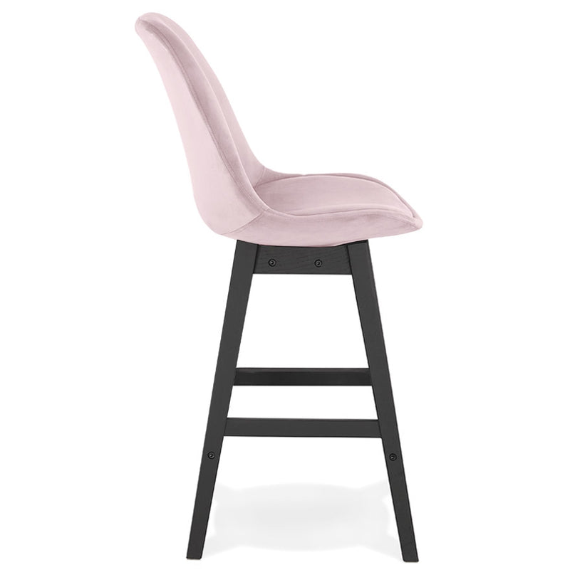 Halfhoge design barkruk 'MORISS MINI' in roze fluweel en poten in zwart hout - Majorr