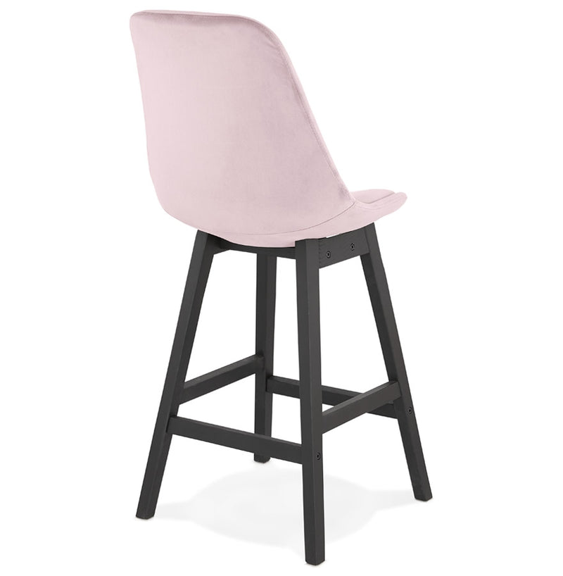 Halfhoge design barkruk 'MORISS MINI' in roze fluweel en poten in zwart hout - Majorr