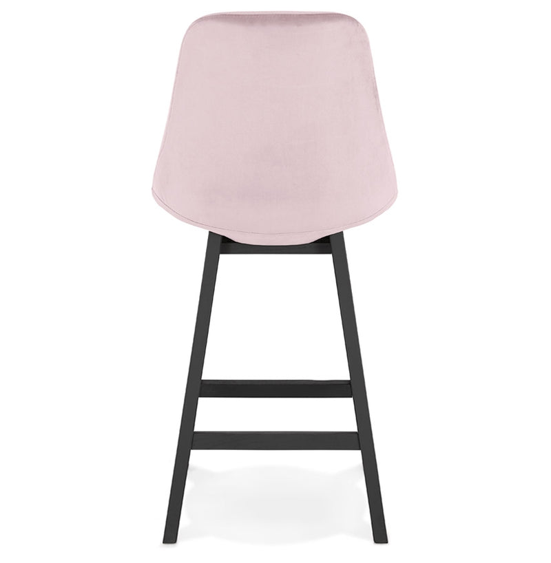 Halfhoge design barkruk 'MORISS MINI' in roze fluweel en poten in zwart hout - Majorr
