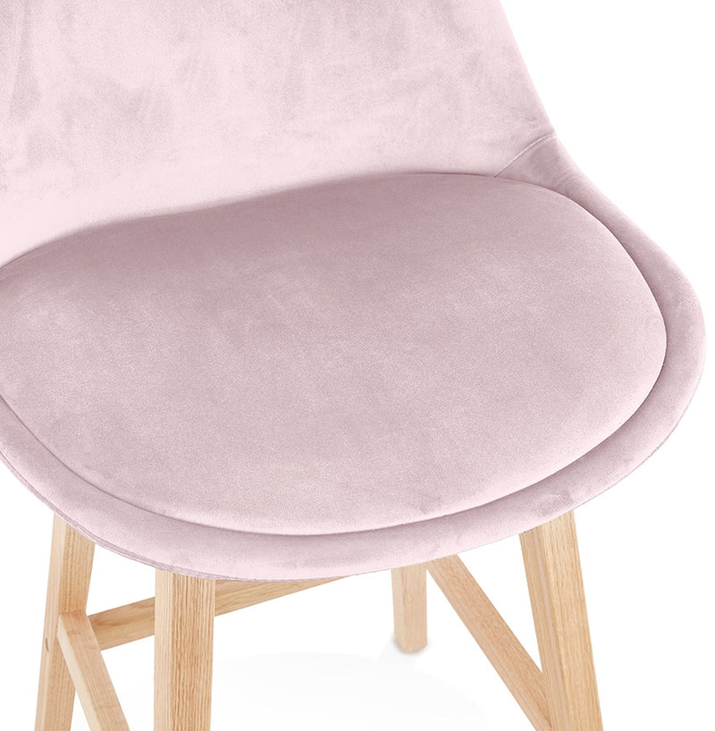 Halfhoge kruk 'MORISS MINI' in roze fluweel met poten in natuurlijk hout - Majorr