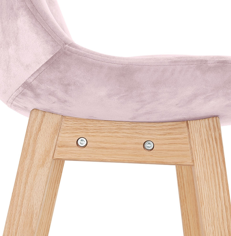 Halfhoge kruk 'MORISS MINI' in roze fluweel met poten in natuurlijk hout - Majorr