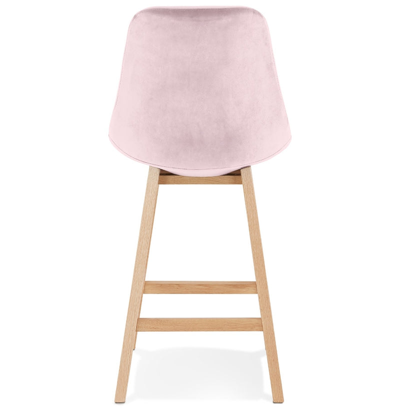 Halfhoge kruk 'MORISS MINI' in roze fluweel met poten in natuurlijk hout - Majorr