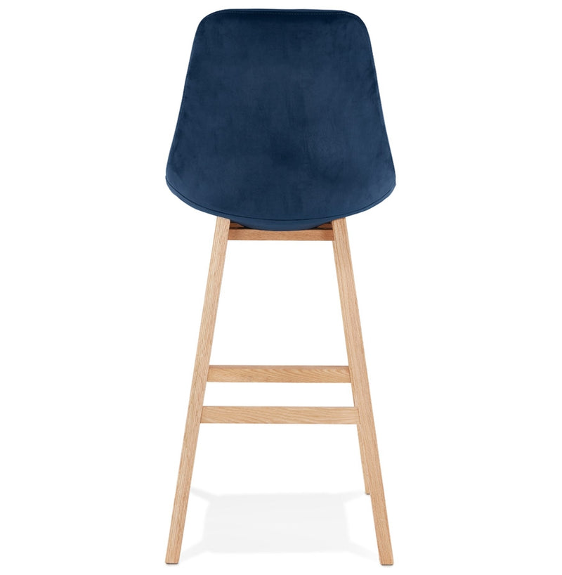 Barkruk 'MORISS' in blauw fluweel met poten in natuurlijk hout - Majorr