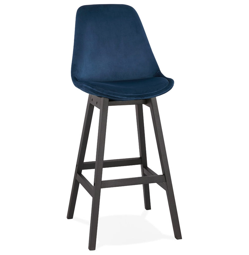 Barkruk 'MORISS' in blauw fluweel en poten in zwart hout - Majorr