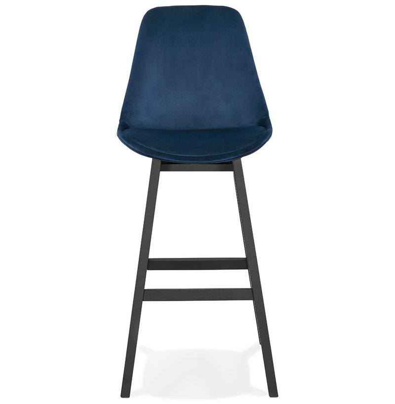 Barkruk 'MORISS' in blauw fluweel en poten in zwart hout - Majorr
