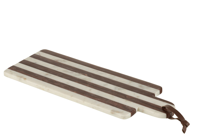 Plank Rectangular Stripe Marble White/Brown Large