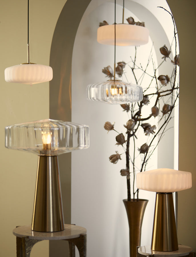 Tafellamp Pleat - Glas/Goud - Ø40cm - Majorr