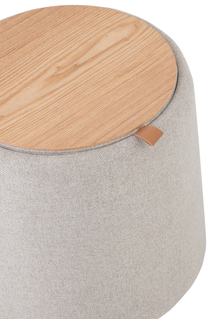 Pouf/Sidetable Round Textile/Wood Beige