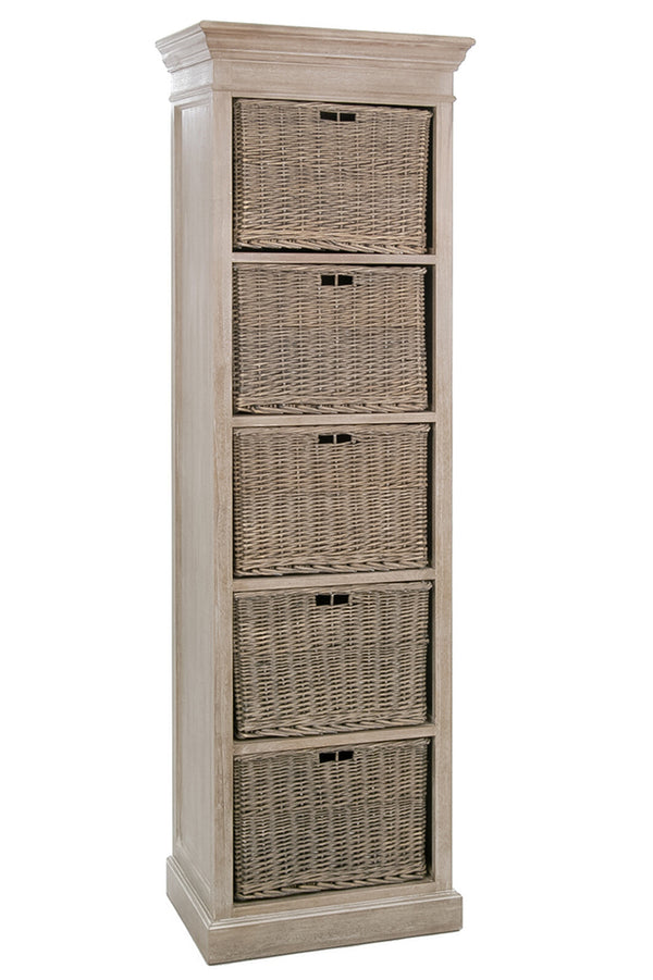 Rack + 5 Basket Wood Nat 59X40x194cm - Majorr