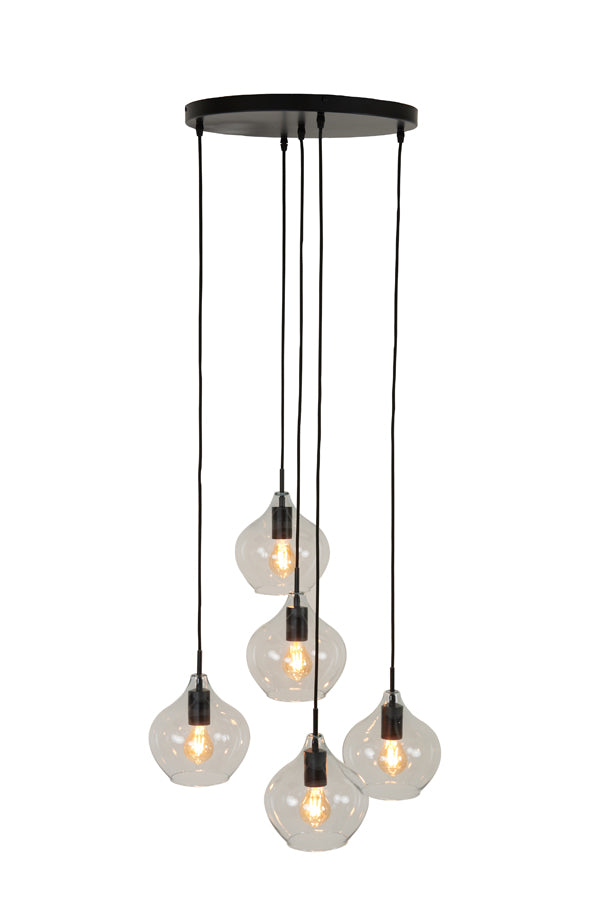 Hanging lamp 5L 61x66 cm RAKEL matt black+clear - Majorr