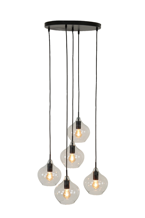 Hanging lamp 5L 61x66 cm RAKEL matt black+clear - Majorr