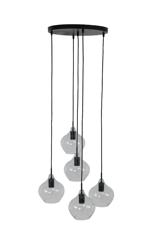 Hanging lamp 5L 61x66 cm RAKEL matt black+clear - Majorr