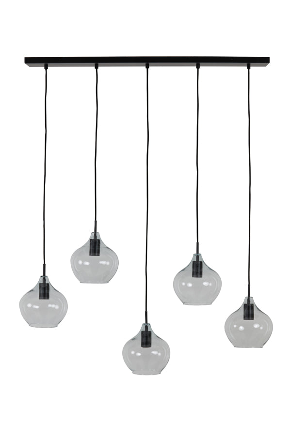 Hanging lamp 5L 104x20x120 cm RAKEL matt black+clear - Majorr