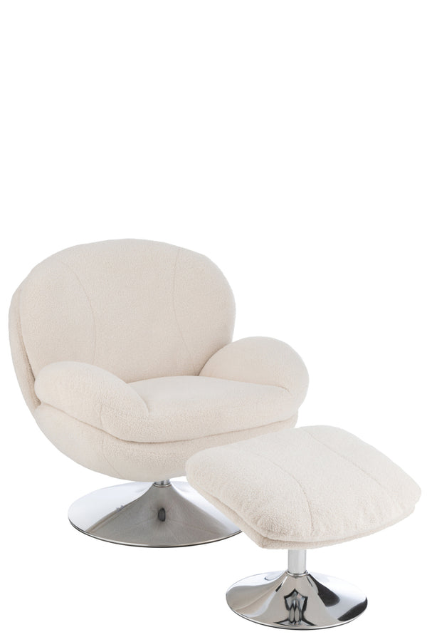 Relax Chair + Footstool Lay Metal/Plywood Cream/Silver - Majorr