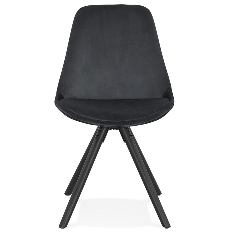 Vintage stoel 'RICKY' in zwart fluweel en poten in zwart hout - Majorr