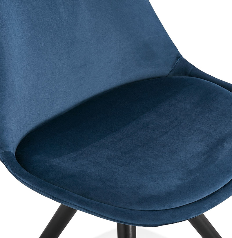 Vintage stoel 'RICKY' in blauw fluweel en poten in zwart hout - Majorr