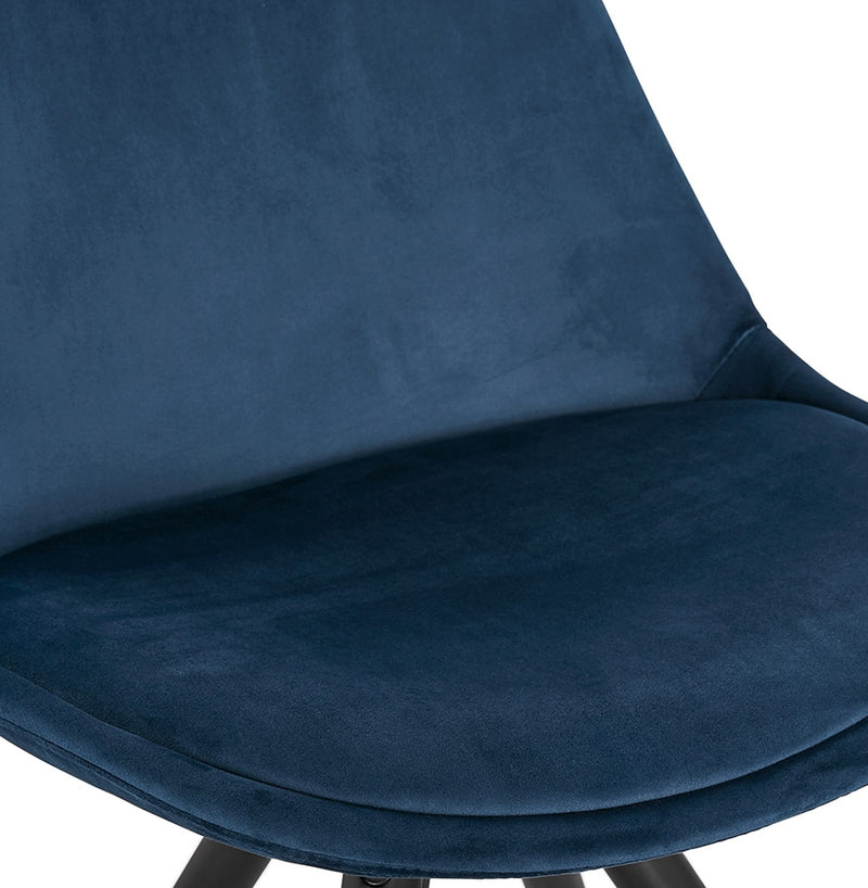 Vintage stoel 'RICKY' in blauw fluweel en poten in zwart hout - Majorr