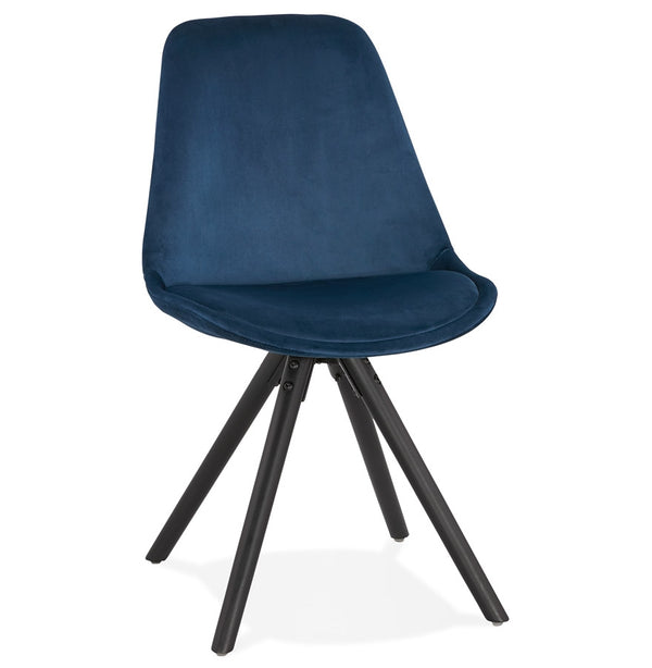 Vintage stoel 'RICKY' in blauw fluweel en poten in zwart hout - Majorr