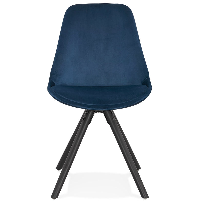 Vintage stoel 'RICKY' in blauw fluweel en poten in zwart hout - Majorr