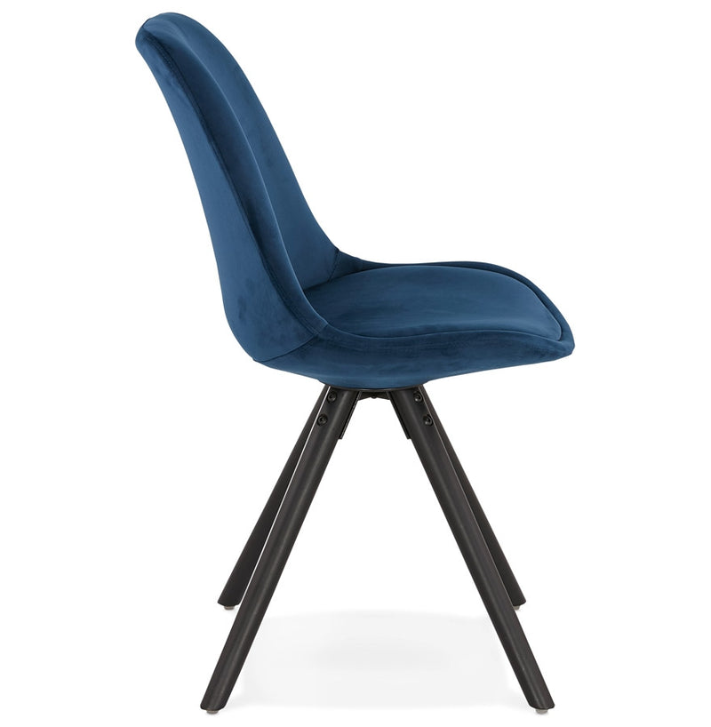 Vintage stoel 'RICKY' in blauw fluweel en poten in zwart hout - Majorr