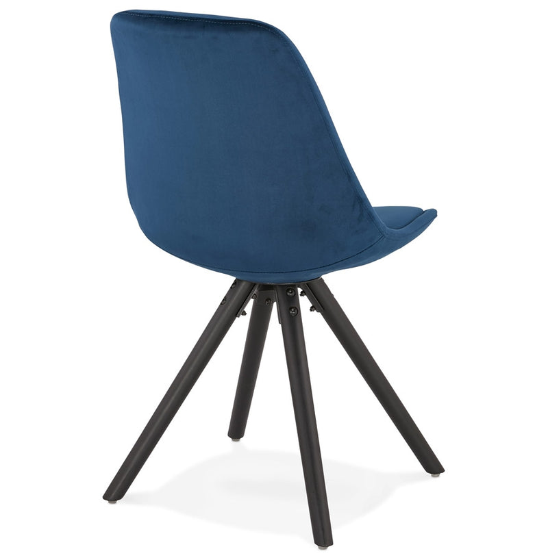 Vintage stoel 'RICKY' in blauw fluweel en poten in zwart hout - Majorr