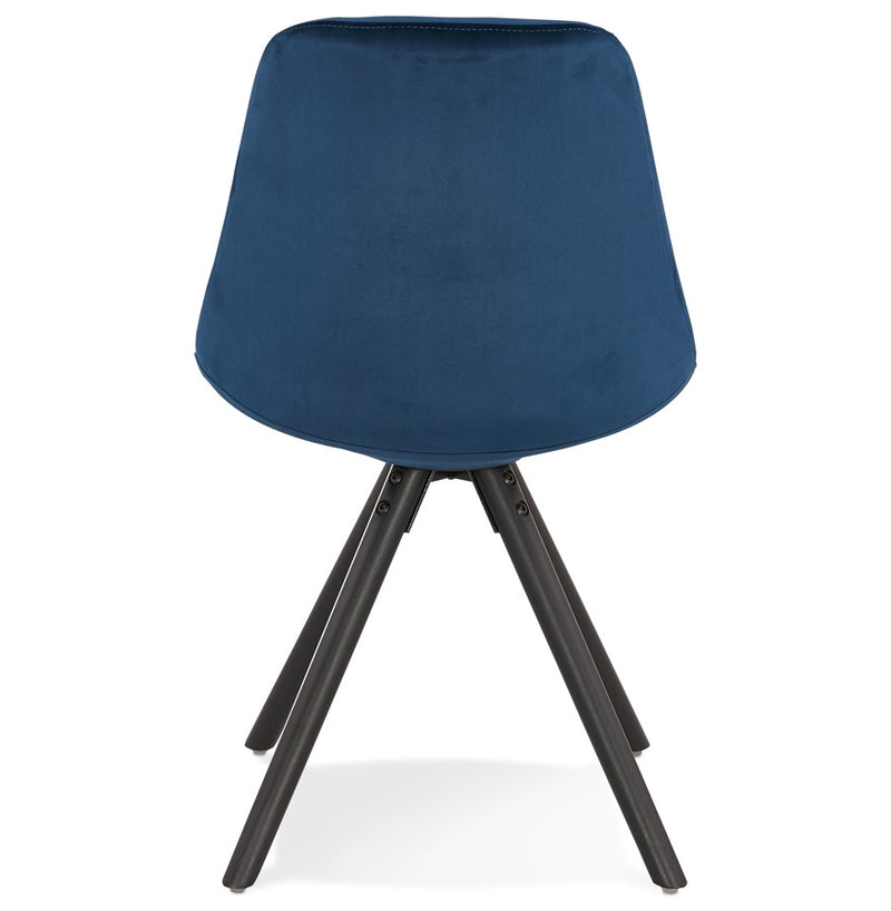 Vintage stoel 'RICKY' in blauw fluweel en poten in zwart hout - Majorr