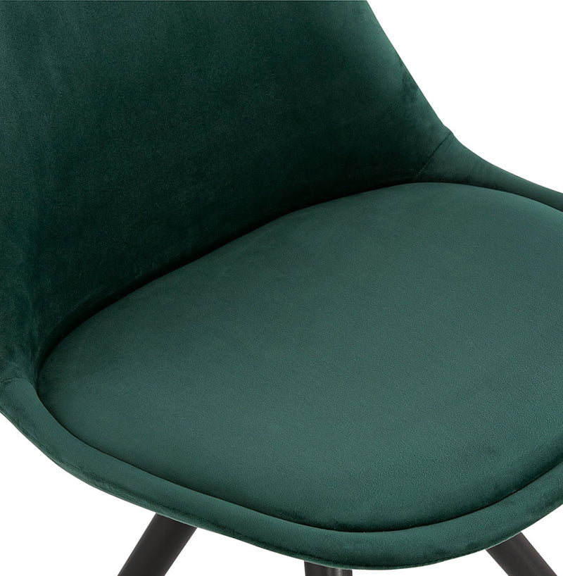 Vintage stoel 'RICKY' in groen fluweel en poten in zwart hout - Majorr