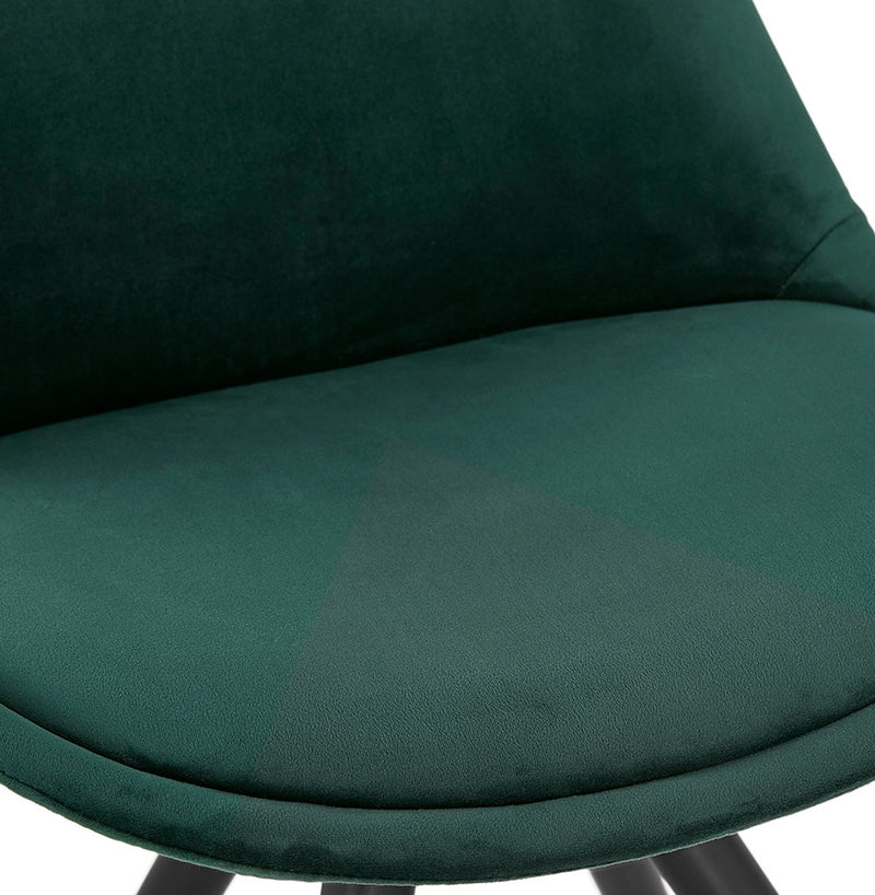 Vintage stoel 'RICKY' in groen fluweel en poten in zwart hout - Majorr