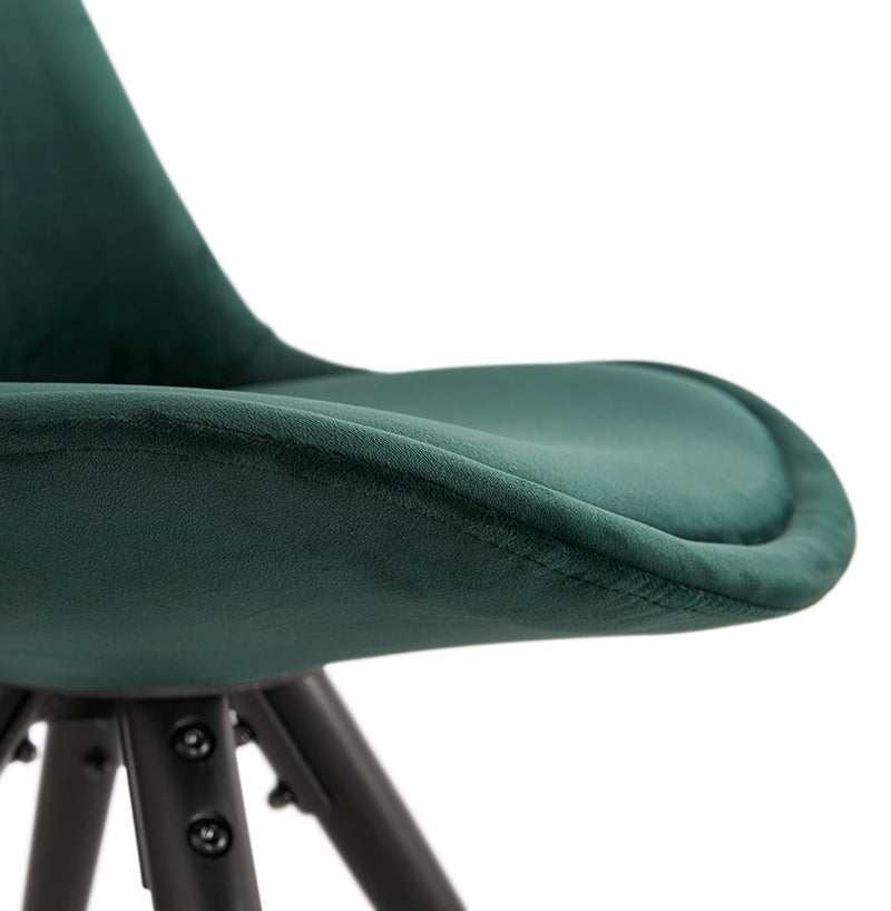 Vintage stoel 'RICKY' in groen fluweel en poten in zwart hout - Majorr