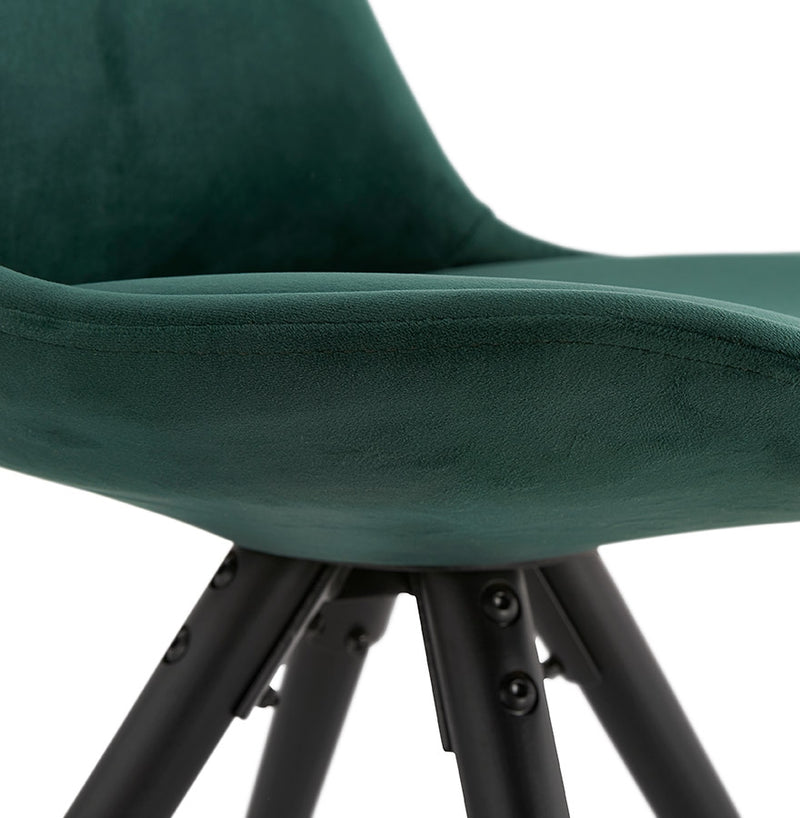 Vintage stoel 'RICKY' in groen fluweel en poten in zwart hout - Majorr