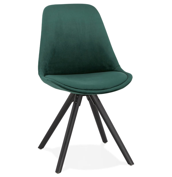 Vintage stoel 'RICKY' in groen fluweel en poten in zwart hout - Majorr