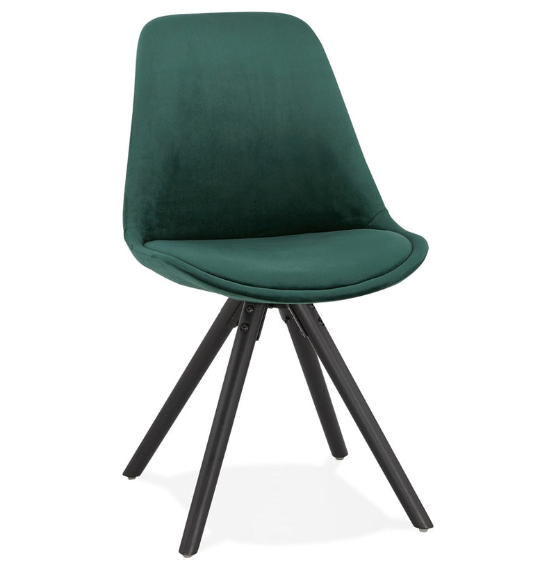 Vintage stoel 'RICKY' in groen fluweel en poten in zwart hout - Majorr