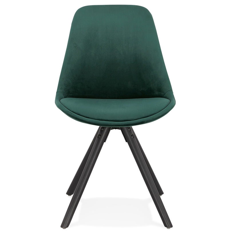 Vintage stoel 'RICKY' in groen fluweel en poten in zwart hout - Majorr