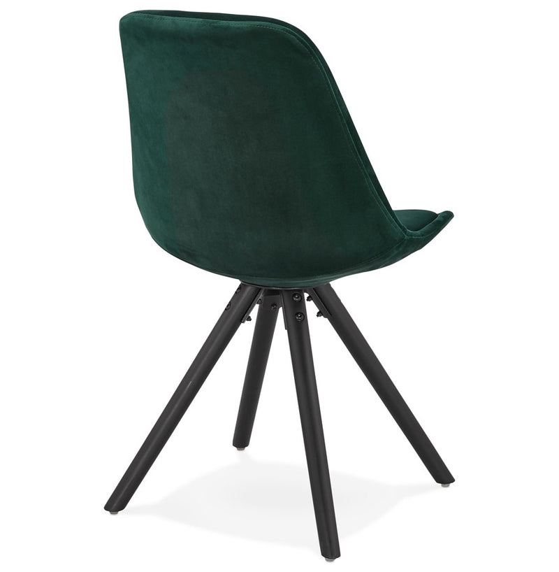 Vintage stoel 'RICKY' in groen fluweel en poten in zwart hout - Majorr