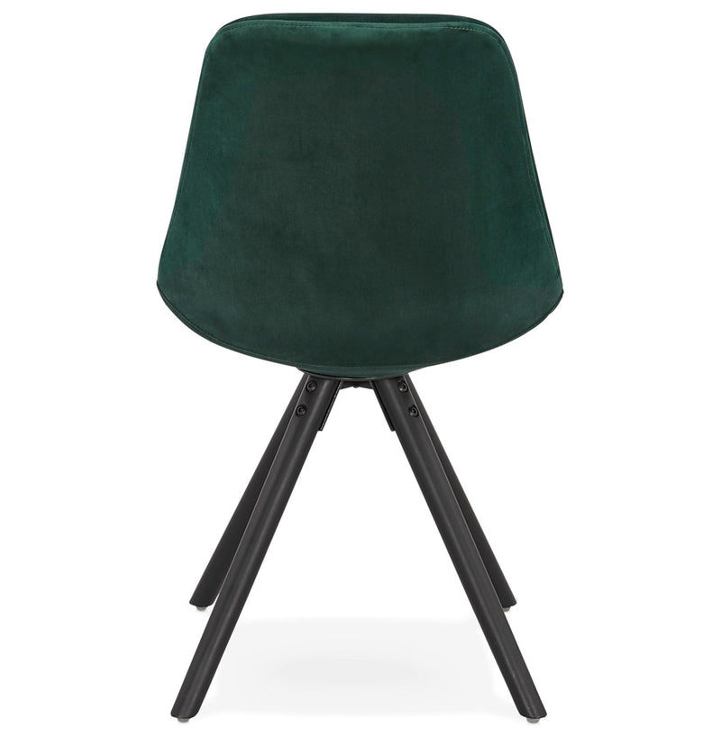 Vintage stoel 'RICKY' in groen fluweel en poten in zwart hout - Majorr