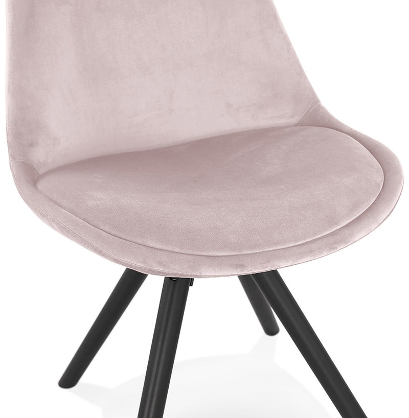 Vintage stoel 'RICKY' in roze fluweel en poten in zwart hout - Majorr