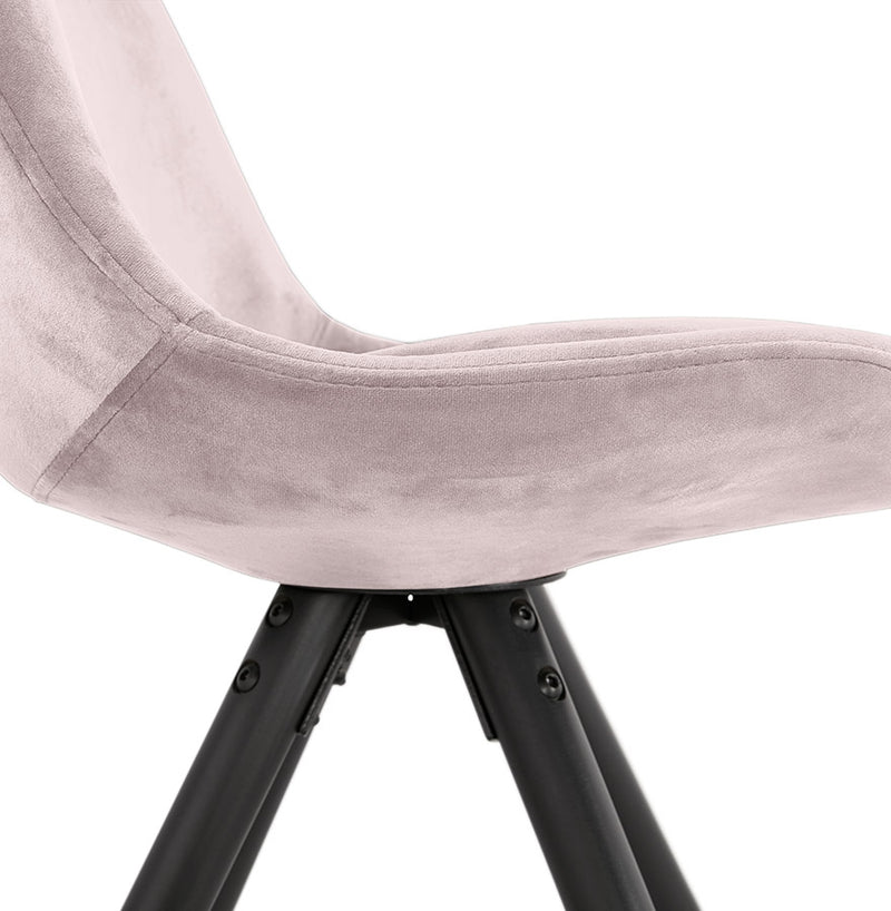 Vintage stoel 'RICKY' in roze fluweel en poten in zwart hout - Majorr