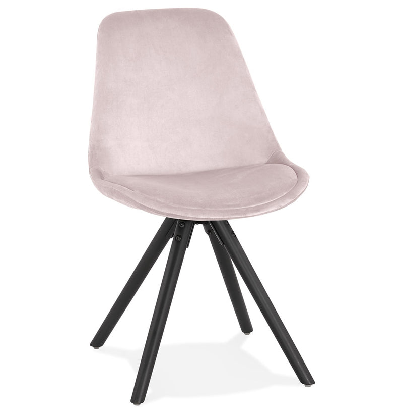 Vintage stoel 'RICKY' in roze fluweel en poten in zwart hout - Majorr