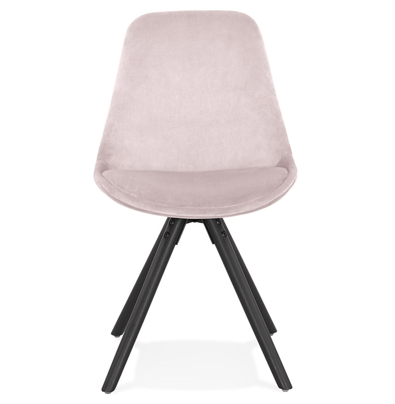 Vintage stoel 'RICKY' in roze fluweel en poten in zwart hout - Majorr